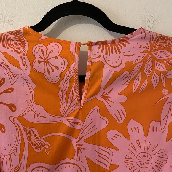 Melloday Floral Tie Front Top Pink Orange Size S Puff Sleeve Ruffles Boho Preppy - Picture 6 of 8